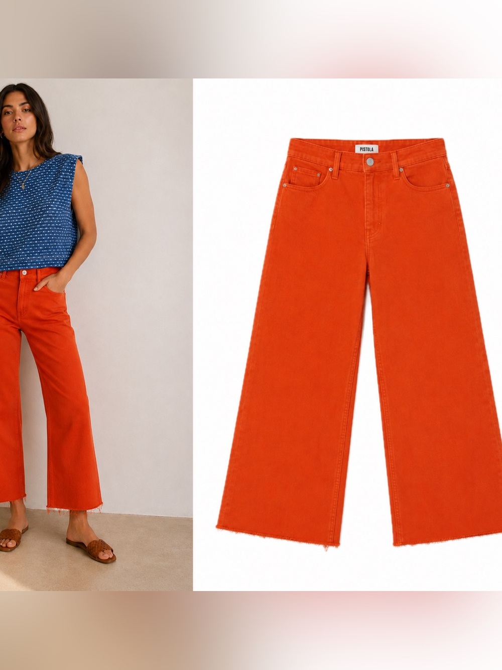 Pistola  Orange Wide-Leg Frayed Hem Trousers Anthropologie